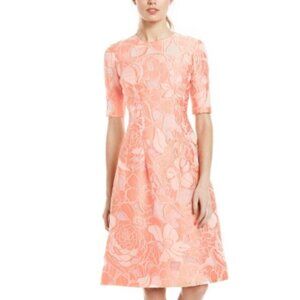 Lela Rose Floral Fil Coupé Jacquard Midi Dress in Peach XL $1,196
